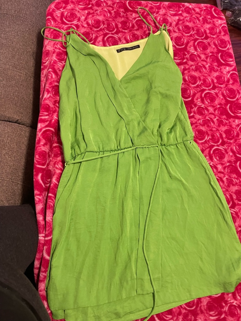 Zara Lime Green Sleeveless Wrap Mini Dress